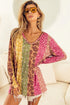Multicolor Floral Leopard Mixed Print V Neck Long Sleeve Tee